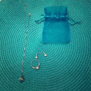 Pearl Necklace, ring and earring set.